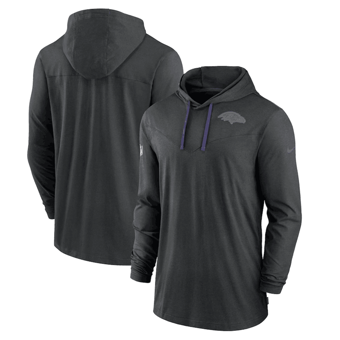 Men's Baltimore Ravens Black Sideline Pop Performance Pullover Long Sleeve Hoodie T-Shirt Men's Baltimore Ravens Black Sideline Pop Performance Pullover Long Sleeve Hoodie T-Shirt